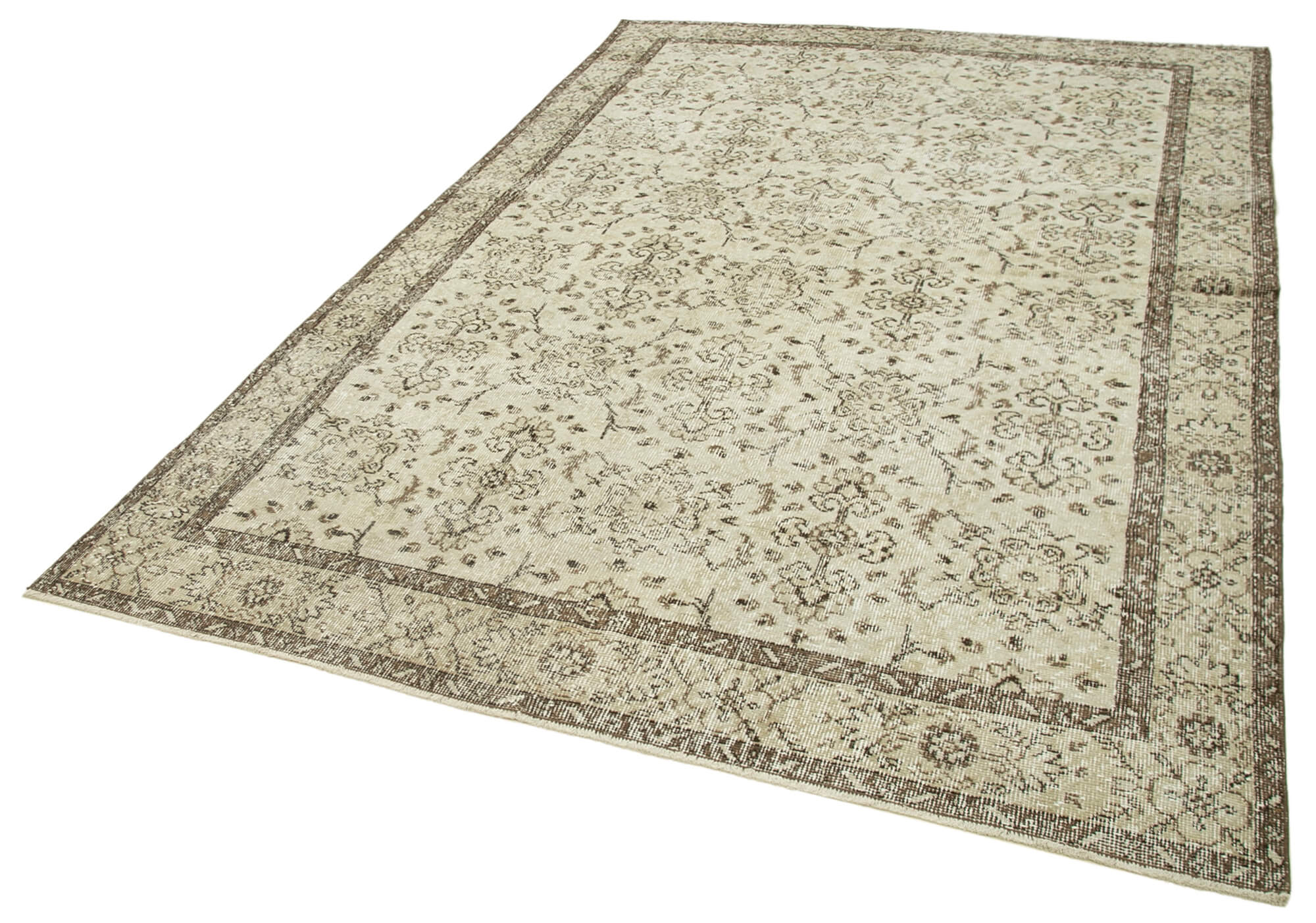Handwoven antique anatolian beige carpet 188 cm x 303 cm