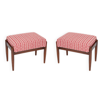 Mid Century GFM stool pair in Dedar Jacquard Tweed, E. Homa, Europe, 1960s