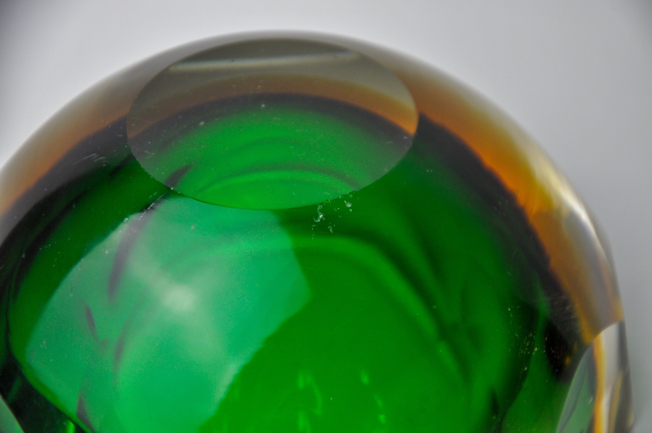 Vide poche sommerso vert et jaune par seguso, verre de murano, italie, 1970