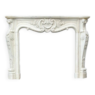 Louis XV Style Fireplace In Carrara Marble Circa 1980