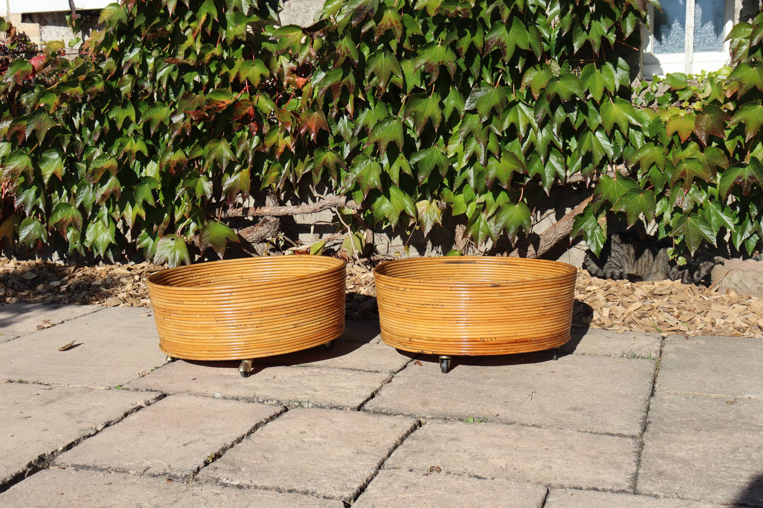 Paire de jardinières italiennes en rotin, 1960