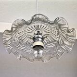 Portuguese farmhouse mid century clear floral glass hanging lamp, 1960s