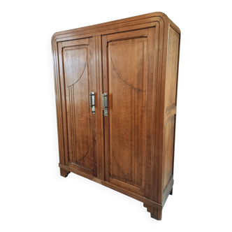 French Art Deco Wardrobe – 1930s – Solid Beech Storage
