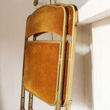Folding chaisor chairs, gold structure and vintage golden yellow velvet