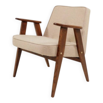 Vintage pair armchair, oak wood, wool upholstery, fully refurbished