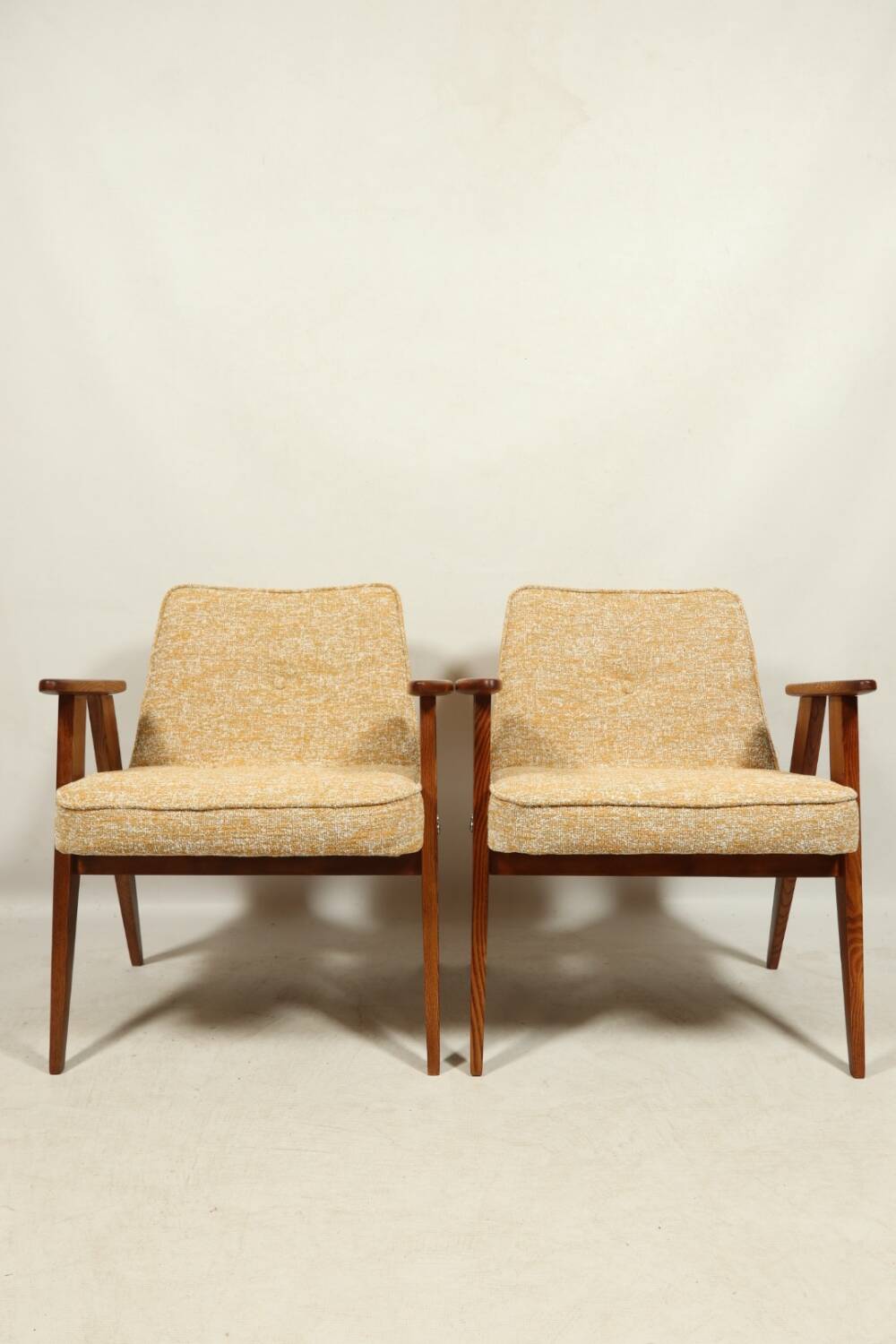 Vintage armchair oak wood yellow melange 1962 design by Chierowski renovated