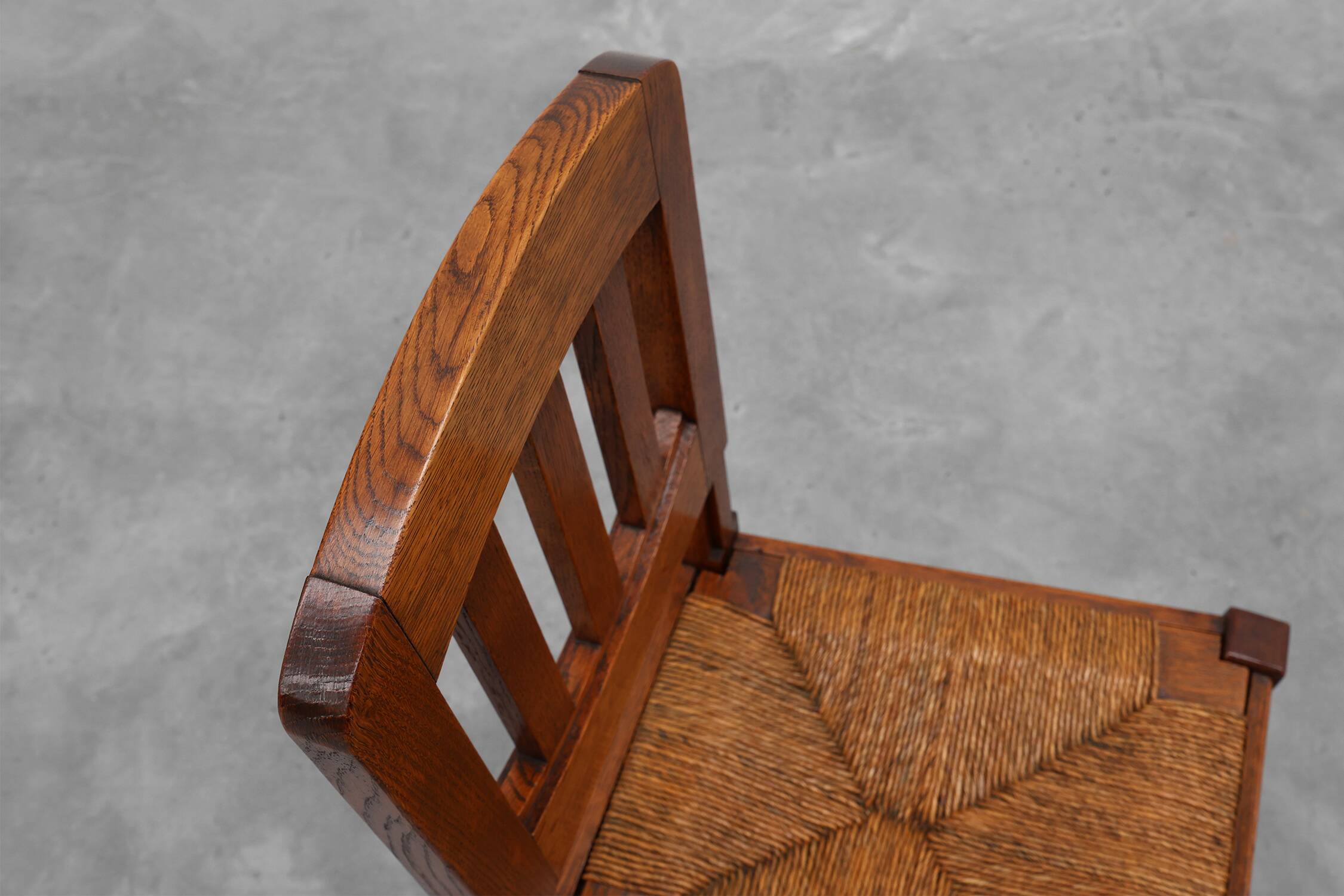 Set of 4 Early Art Deco Oak & Wicker Dining Chairs, Belgium, 1915