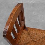 Set of 4 Early Art Deco Oak & Wicker Dining Chairs, Belgium, 1915