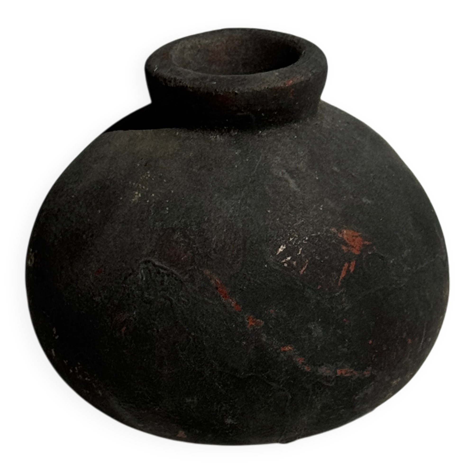 Minuscule black round pot in Indonesian terracotta H7 D7