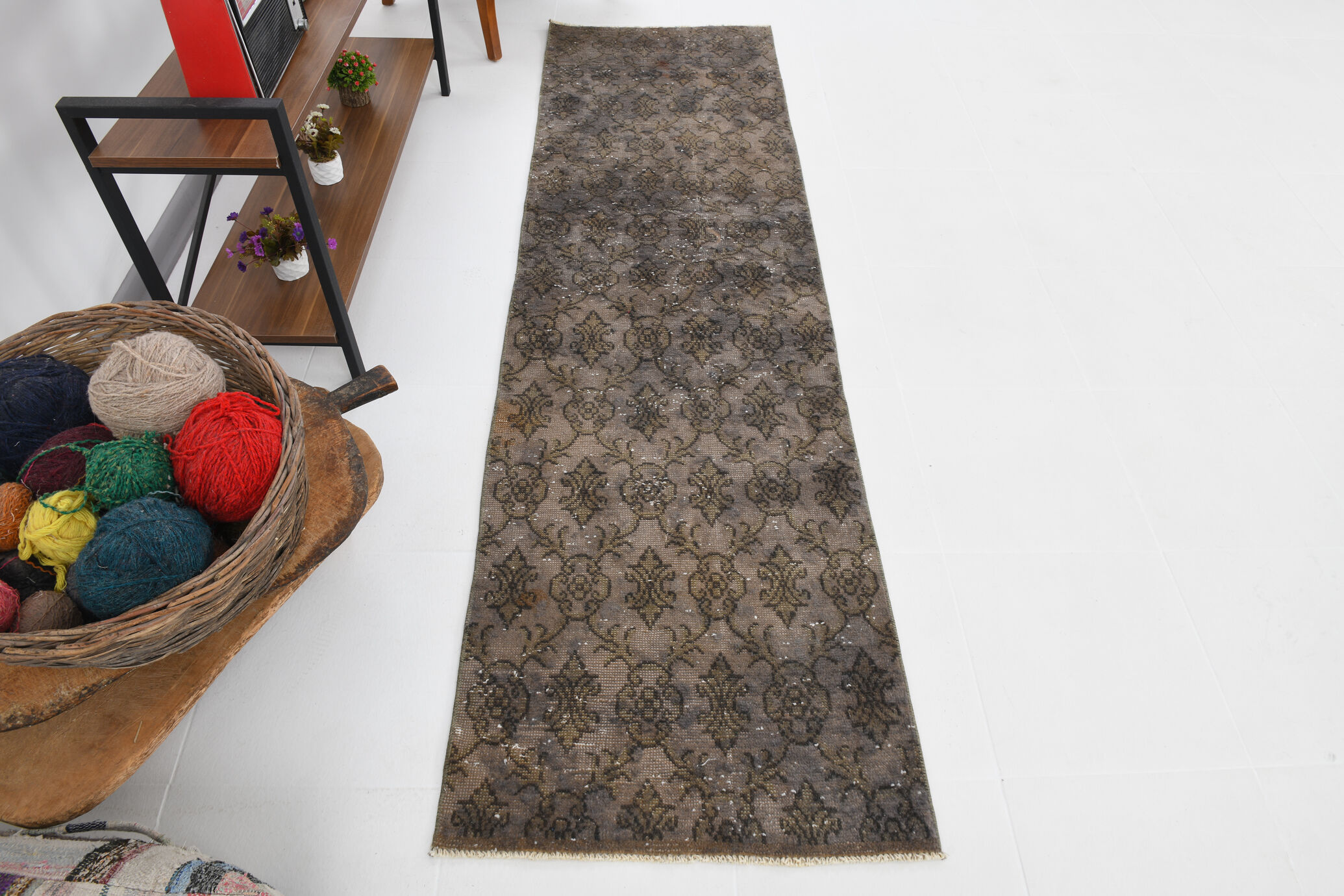 Narrow brown vintage runner 247x70cm