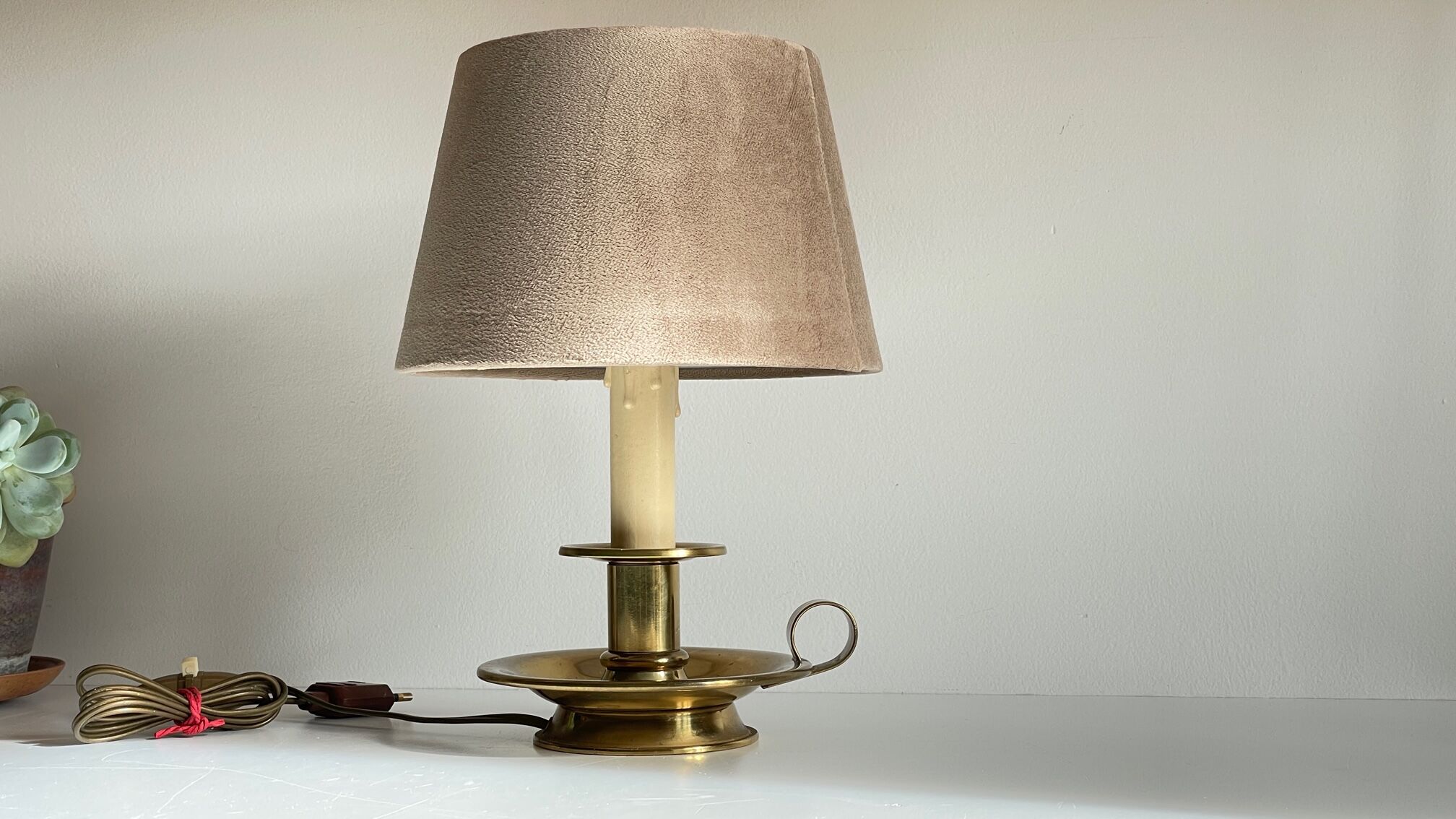 Solid brass and velvet candle holder lamp