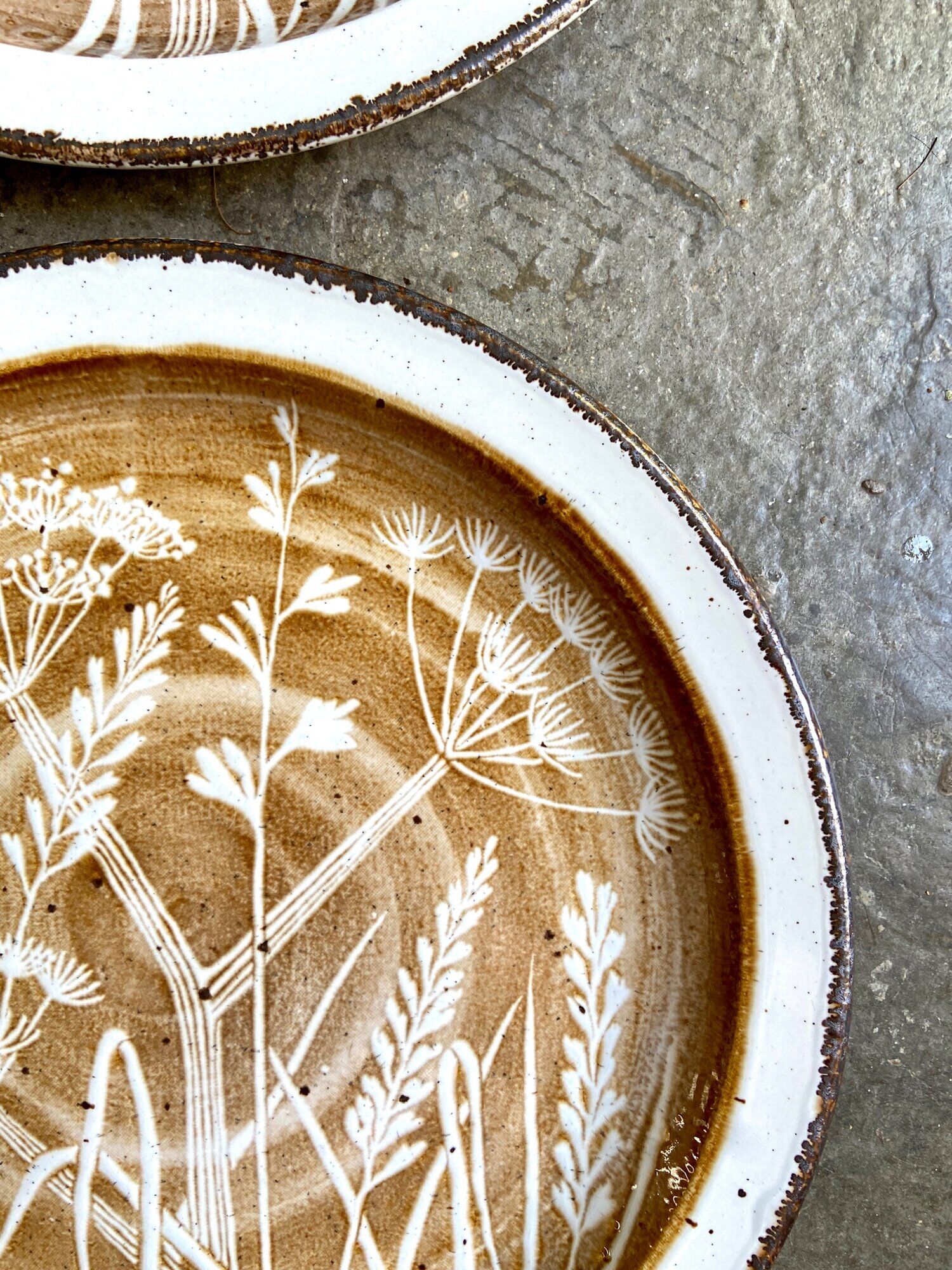 2 flat plates Midwinter in glazed stoneware, service "Shady lane"