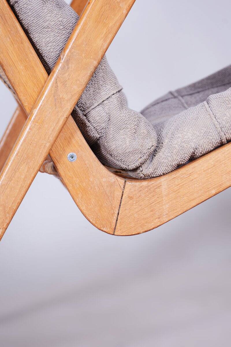Mid-Century Czech Grey Armchair in Oak attributed to Jan Vanek, 1950s