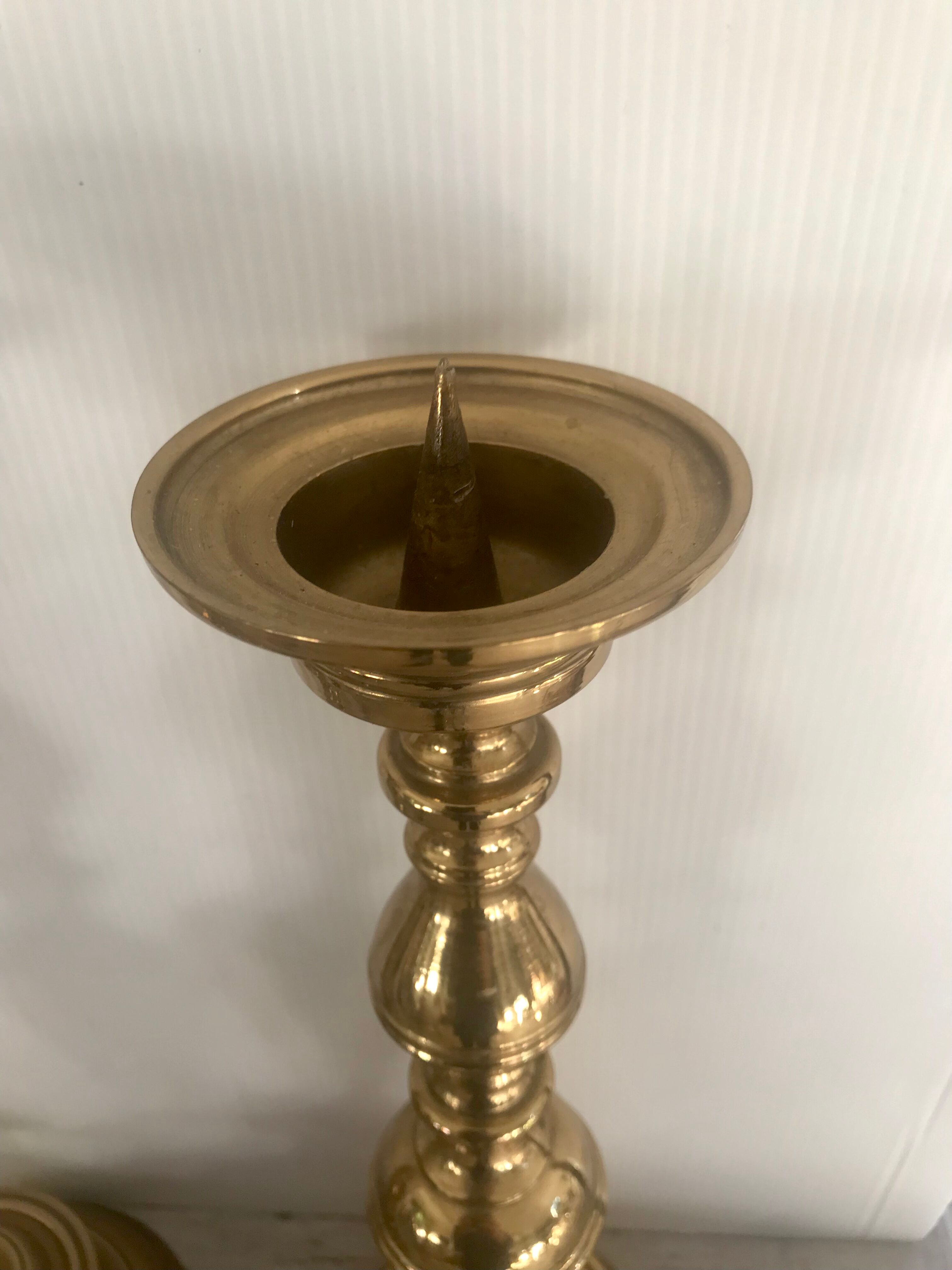 Pair of brass candle holders XIXth 31cm
