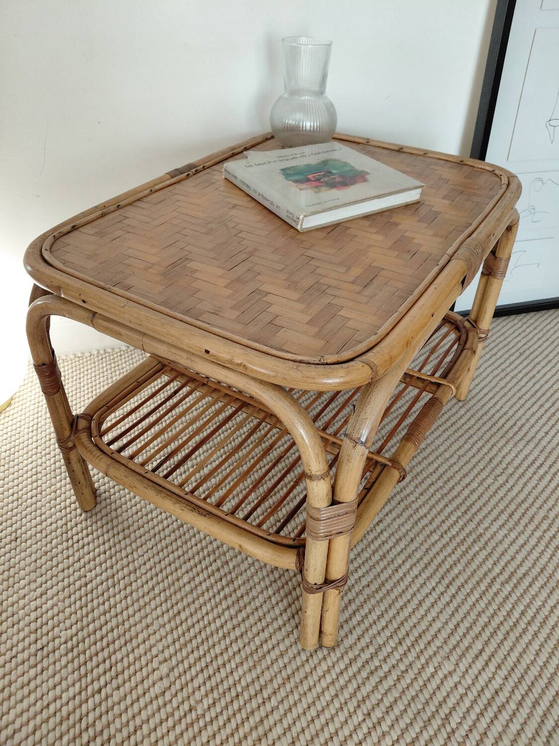 Vintage rattan coffee table from the 70s - organic lines, Riviera spirit.