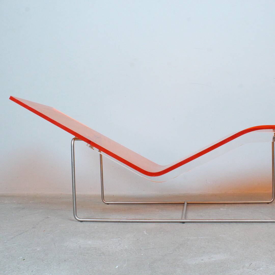 'Wave' chaise longue in orange plexiglass by Jean-Marie Massaud