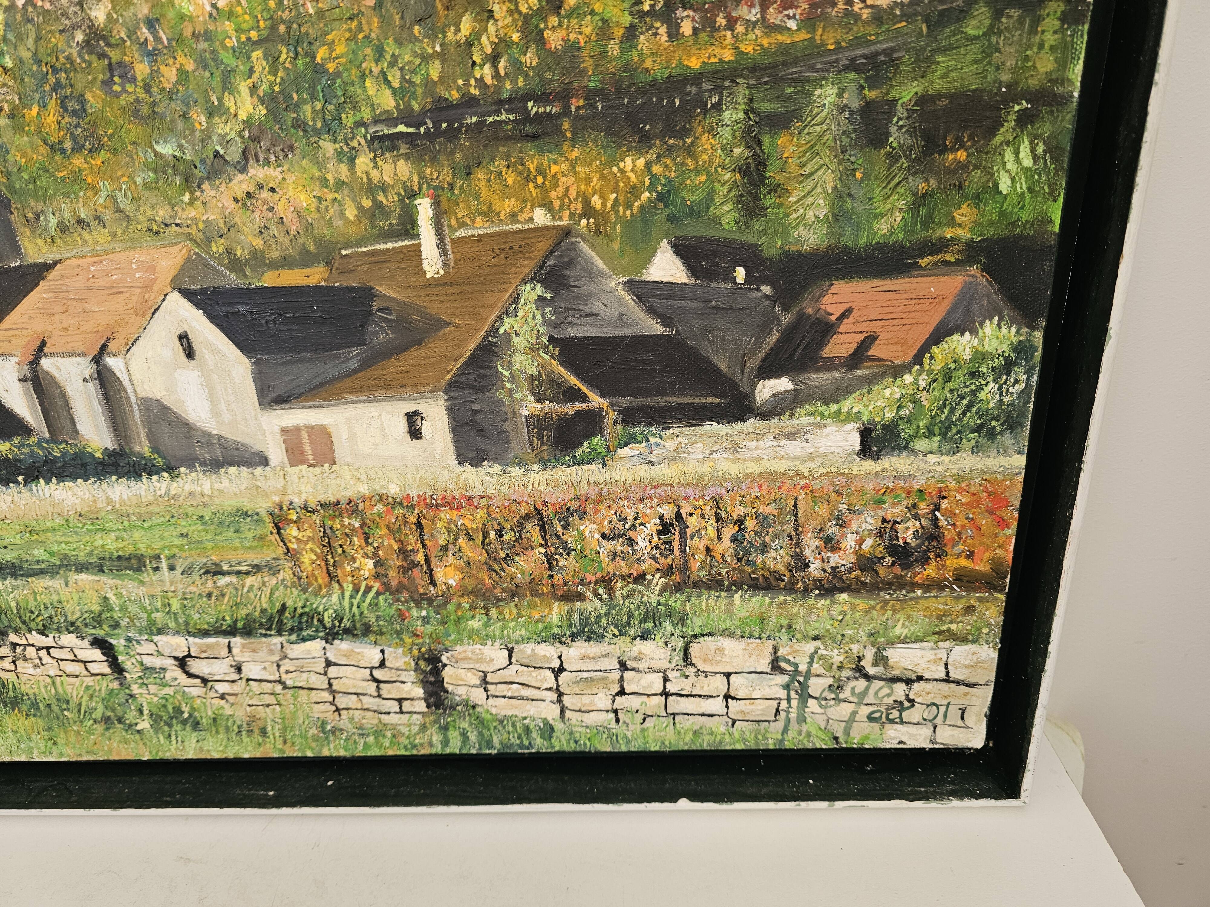 Oil on Canvas Painting of a Burgundian Village signed Blayo