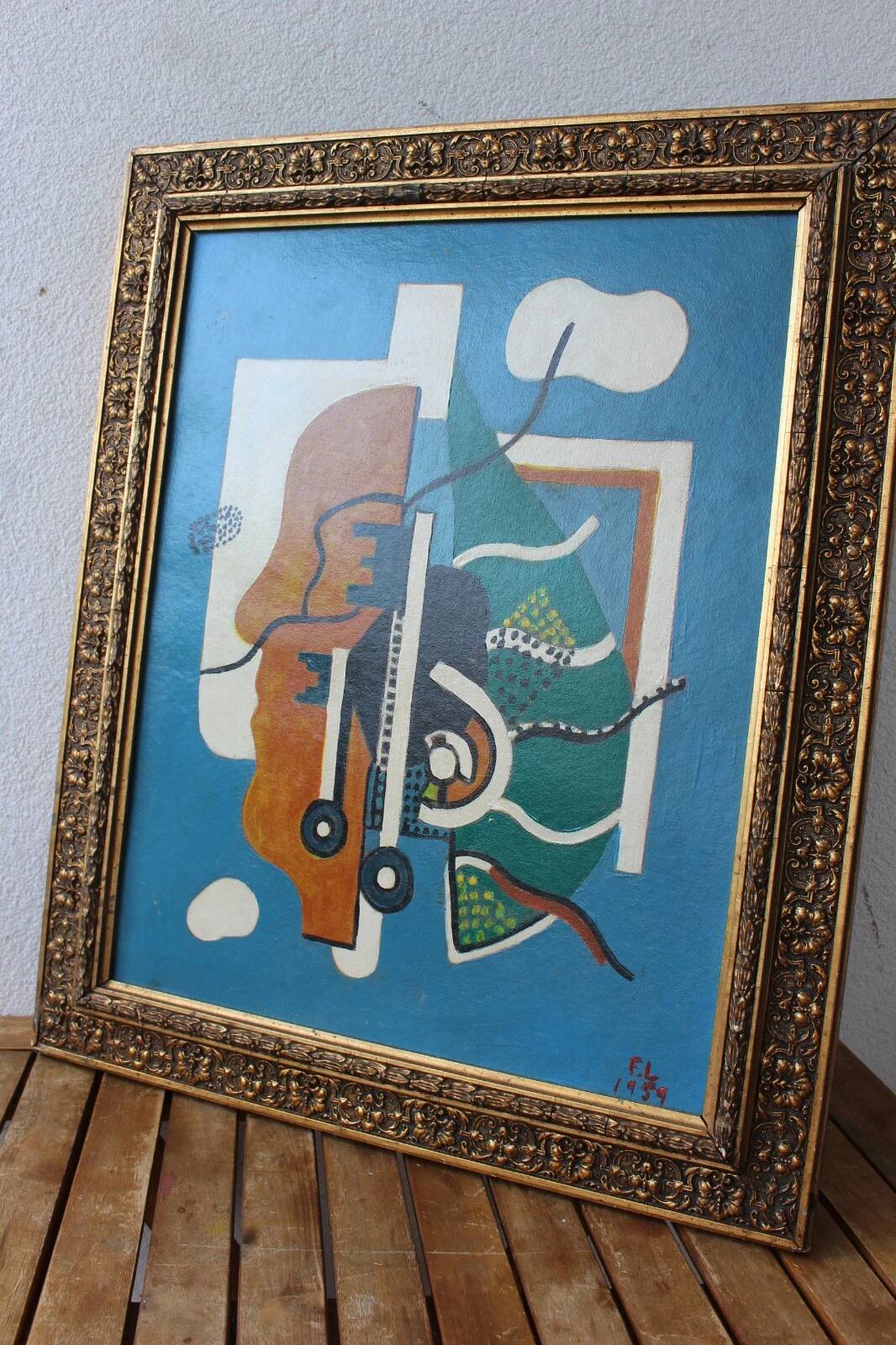 Peinture à l'huile abstraite VINTAGE 1959 | Cubisme moderne du milieu du siècle | Original S