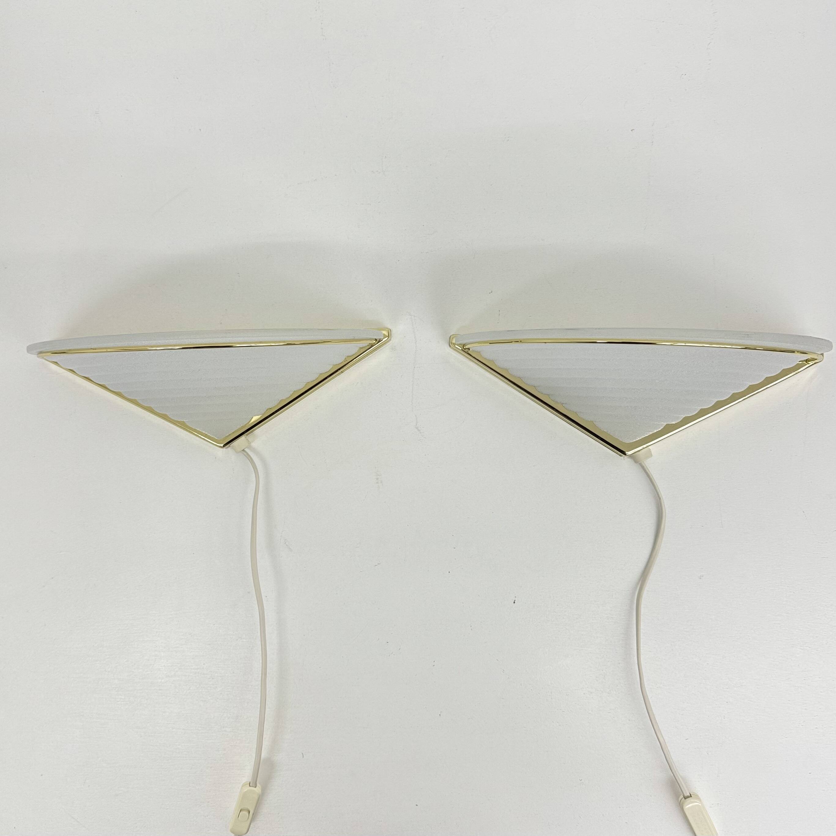 Set of Vintage Glass Wall Lamps with Gold Holder, 1970s