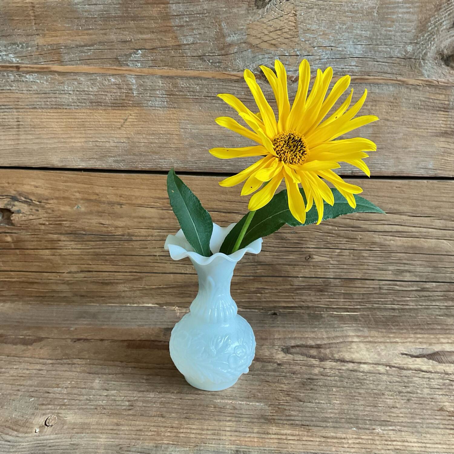 Small white milk glass vase
