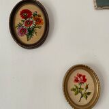2 oval frames vintage floral embroidery