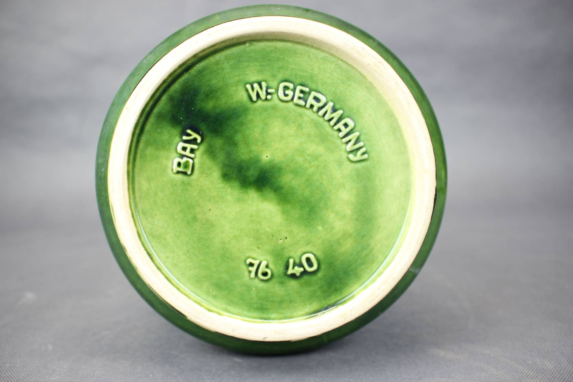 Large Mid-Century BAY Keramik Green Relief Vase, West Germany, 1970s