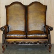 Victorian restored George II style high-back leather canapé