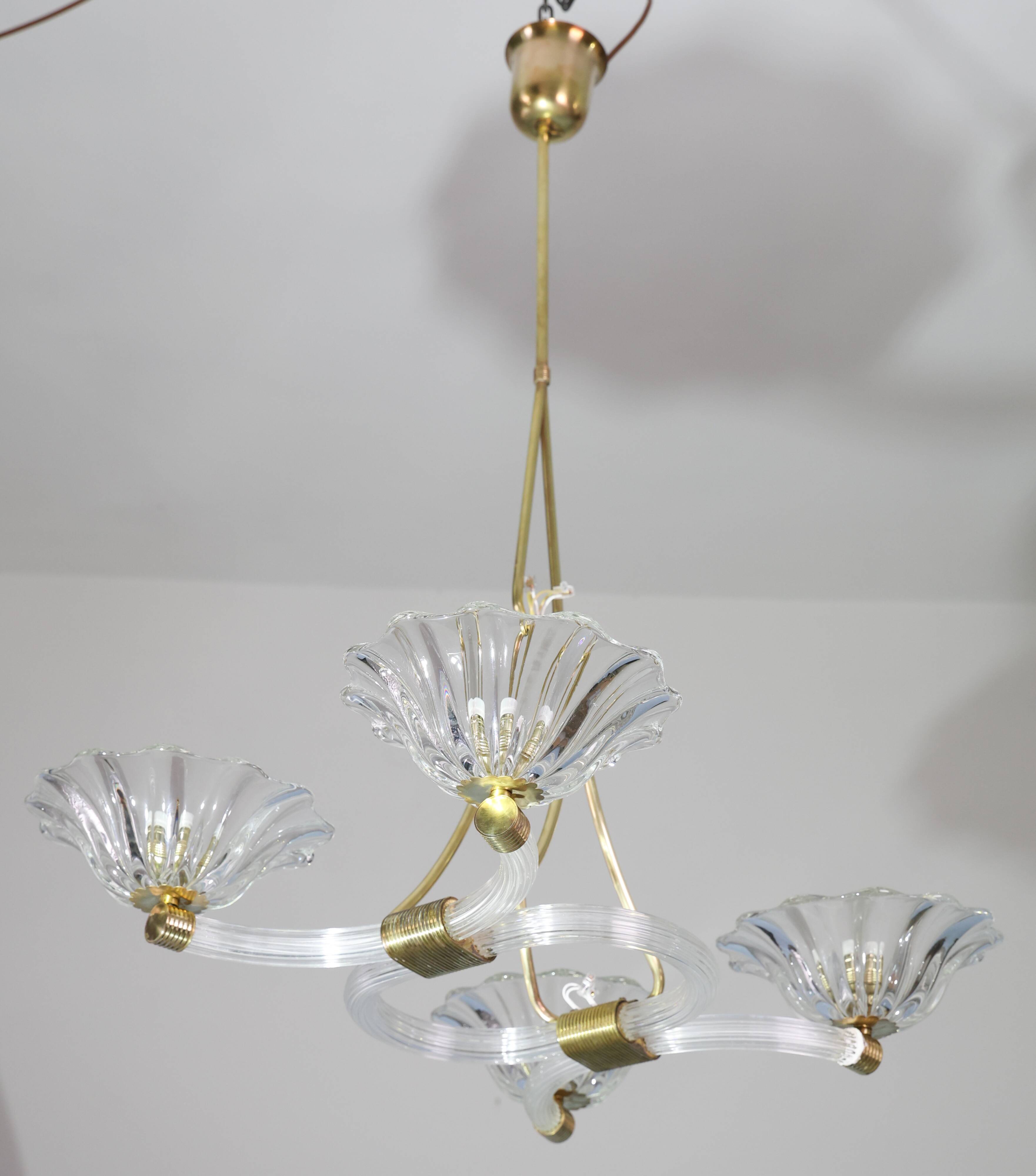 Extraordinary Art Deco Murano Glass and Bronze Chandelier by Barovier&Toso, 1950