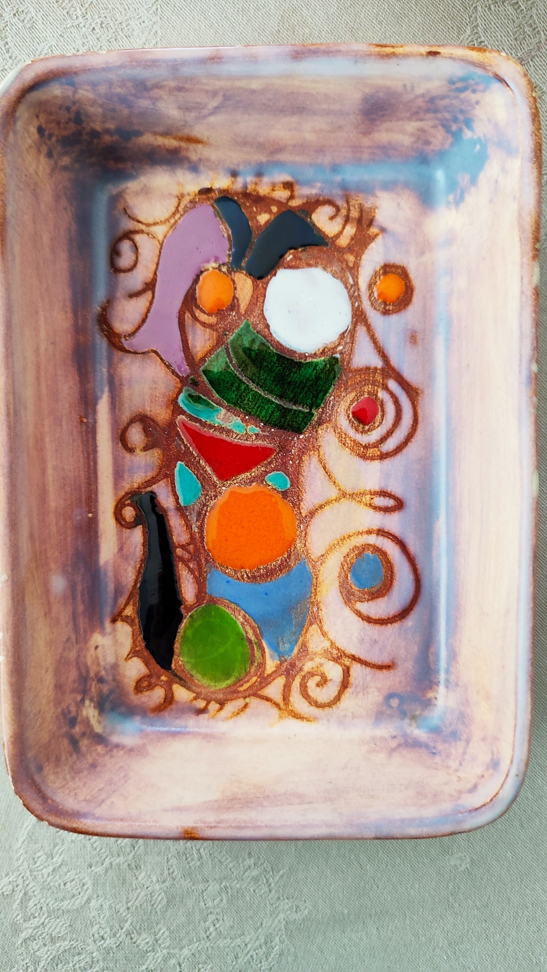 Polychrome presentation dishes of Marie Christine TREINEN (XXth) Vallauris