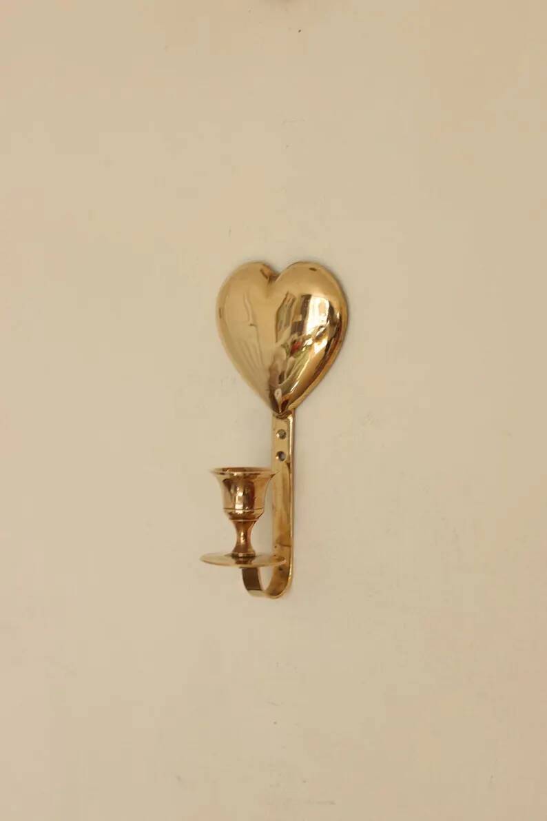 Vintage Brass Heart Shaped Wall Sconces
