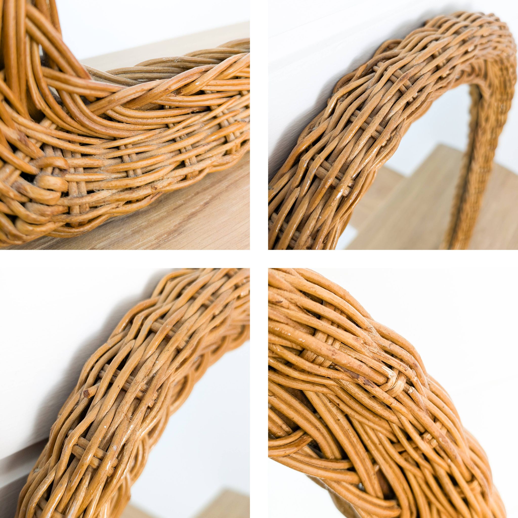 Miroir vintage arrondi en bois, cadre sculpté en forme organique rétro