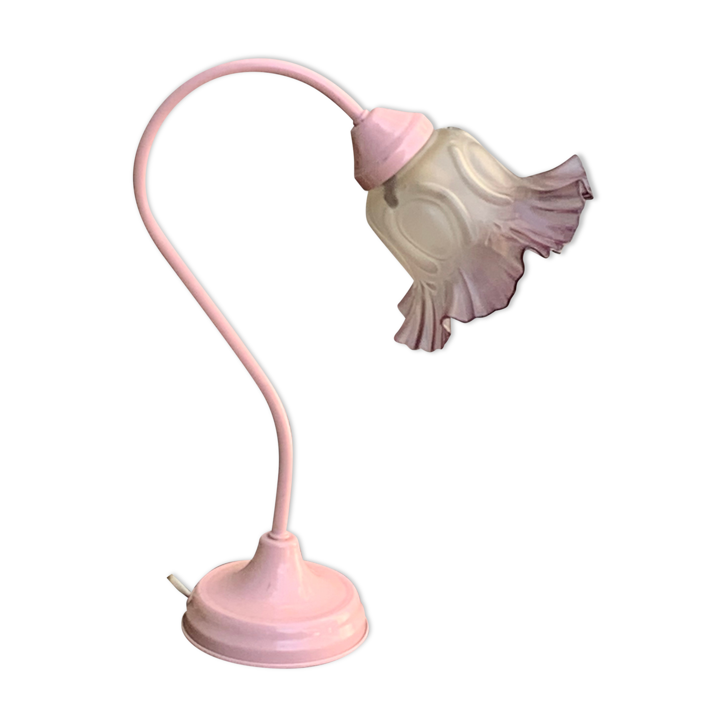 Delmas table lamp in enamelled iron and vintage corolla globe 1970