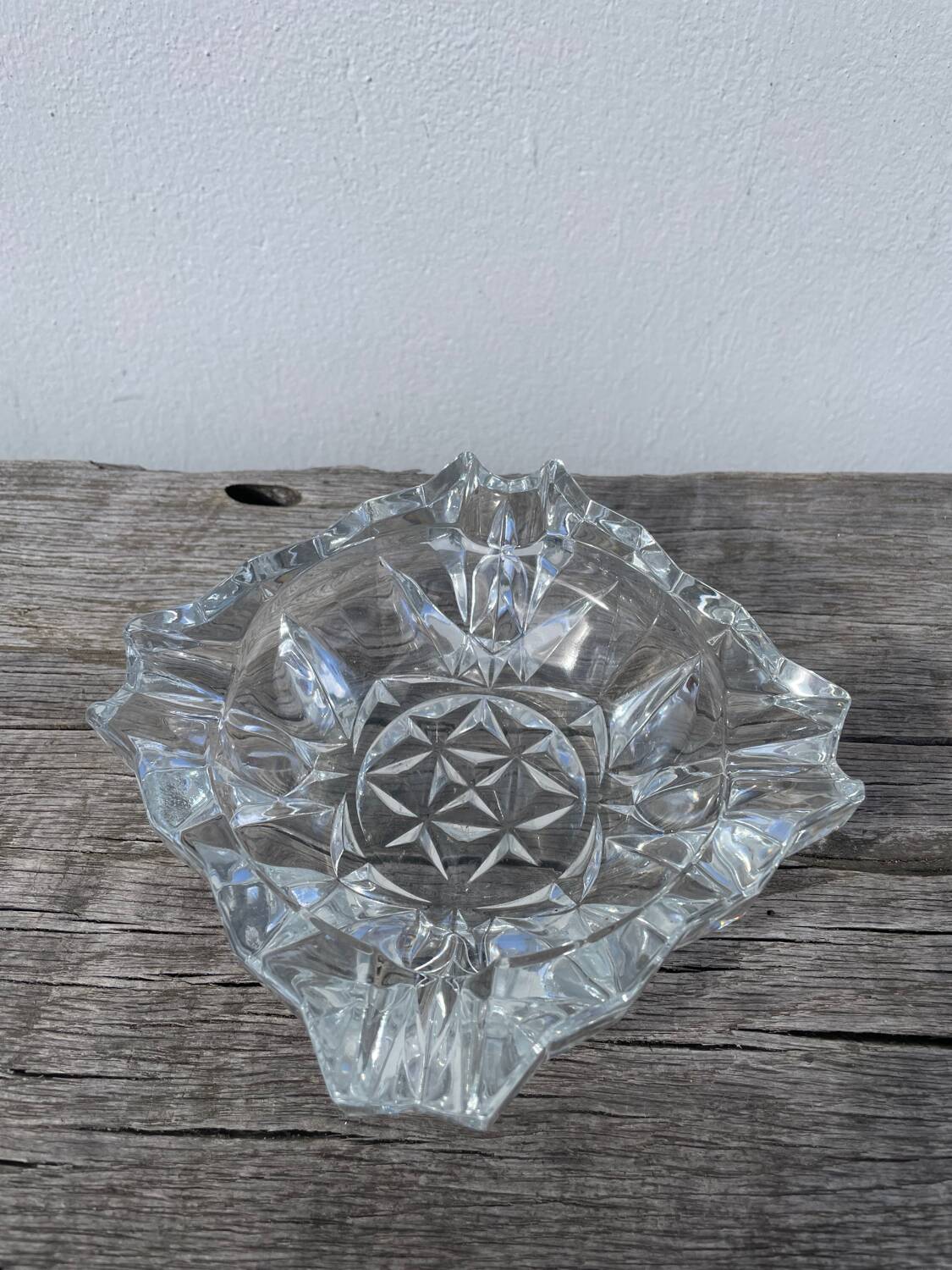 Clear cut glass ashtray 1970