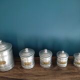 Spice pot boxes Trundle Aluminum Brass set of 5 Old vintage
