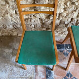 Vintage chairs 1950s/60s wood seat duck green fabric
