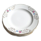 Lot de 4 assiettes plates Sarreguemines Béarn fleurs roses et dorures