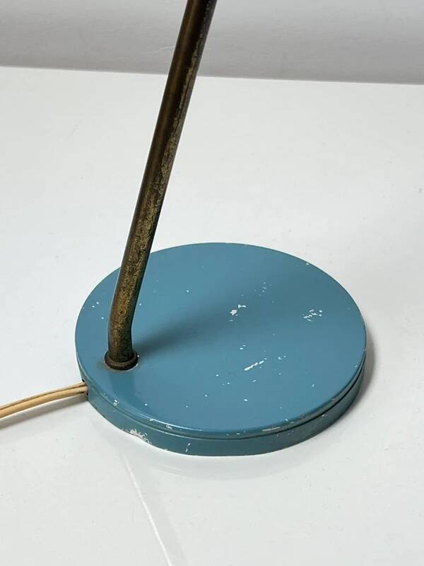 Vintage baby blue desk lamp – metal and brass, 50s-60s
