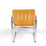 80s curved wood and chrome armchair