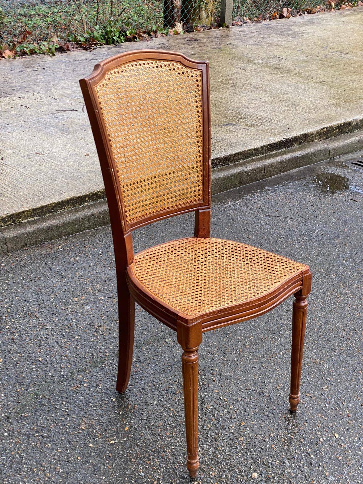 Louis XVI caned chair, solid oak, 20th century.
