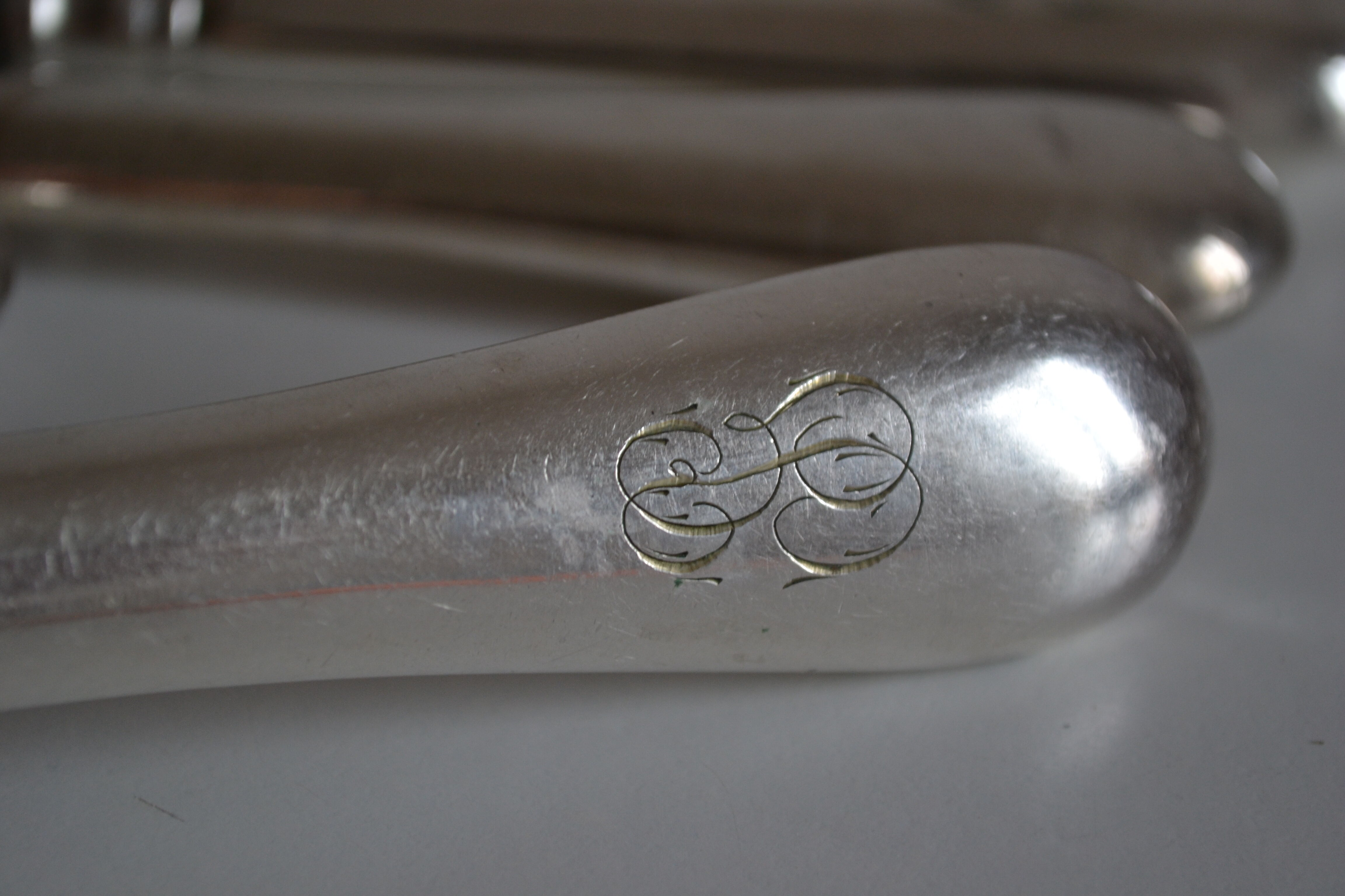 12 antique metal silver monogram table knives