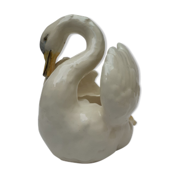 Signed swan-shaped earthenware garden