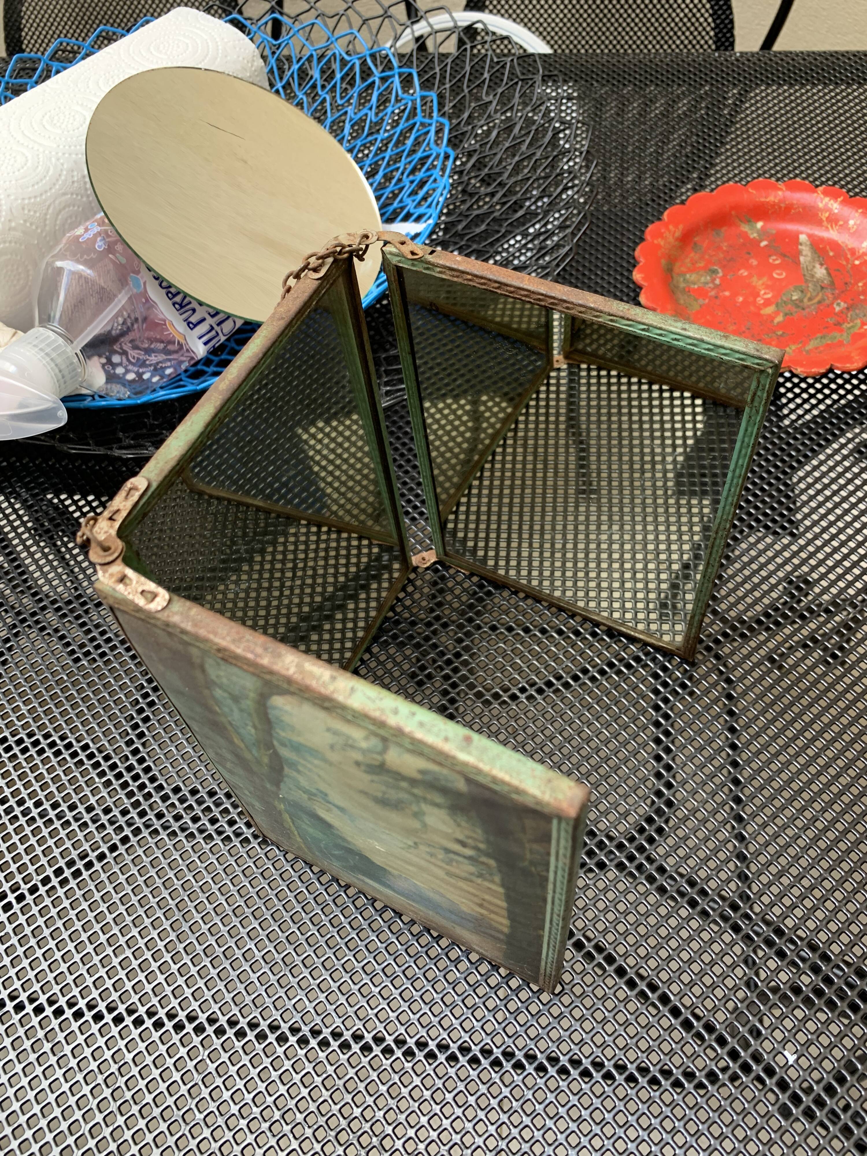 Barber mirror with painted decoration