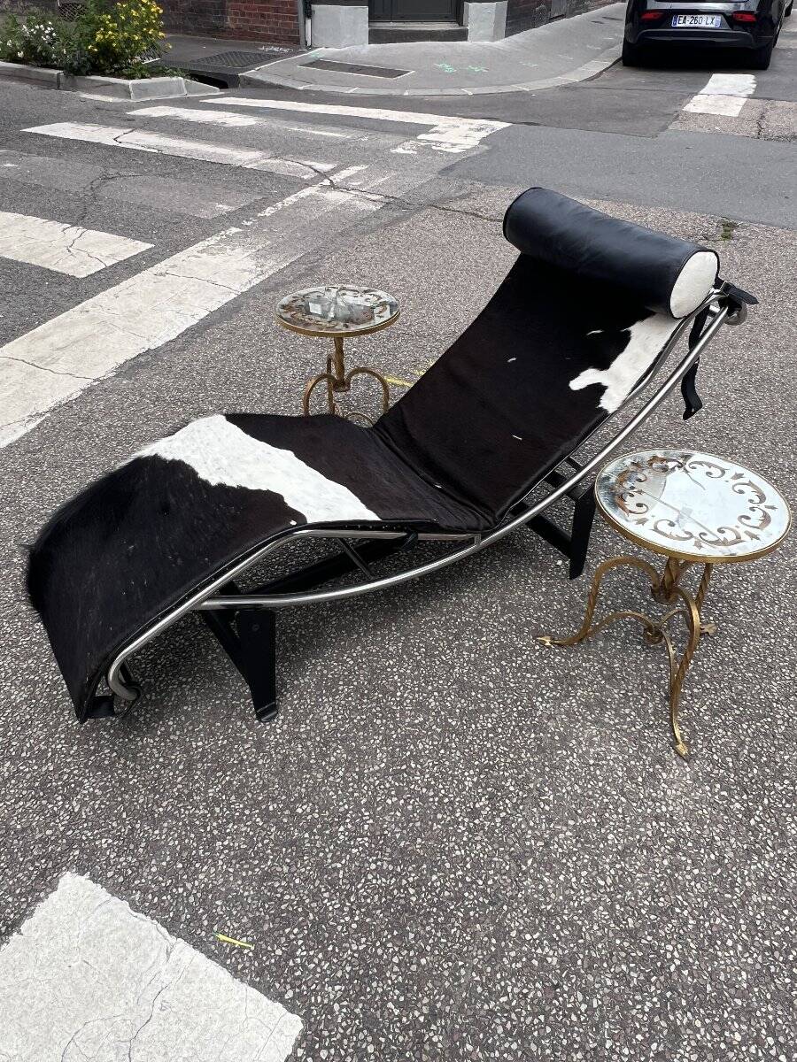 Pair of small side tables or end tables in gilded wrought iron, typical of the 1950s/1960s.
