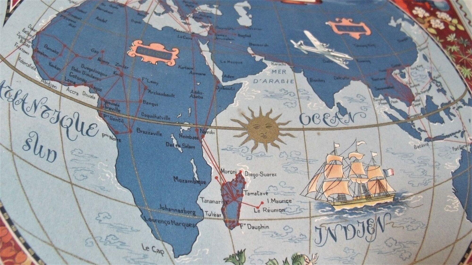 Old card Air France 1950 shown by Lucien Boucher planisphere