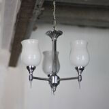 Vintage opaline pendant light, 3-light white opaline globe chandelier