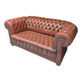 Vintage Chesterfield 2-Seater Sofa in Burgundy Leather with Button Tufting