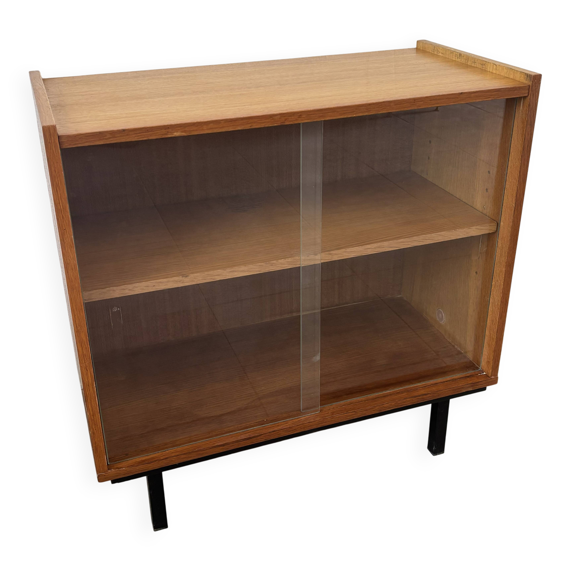 Vintage oak display cabinet from the 1960s.