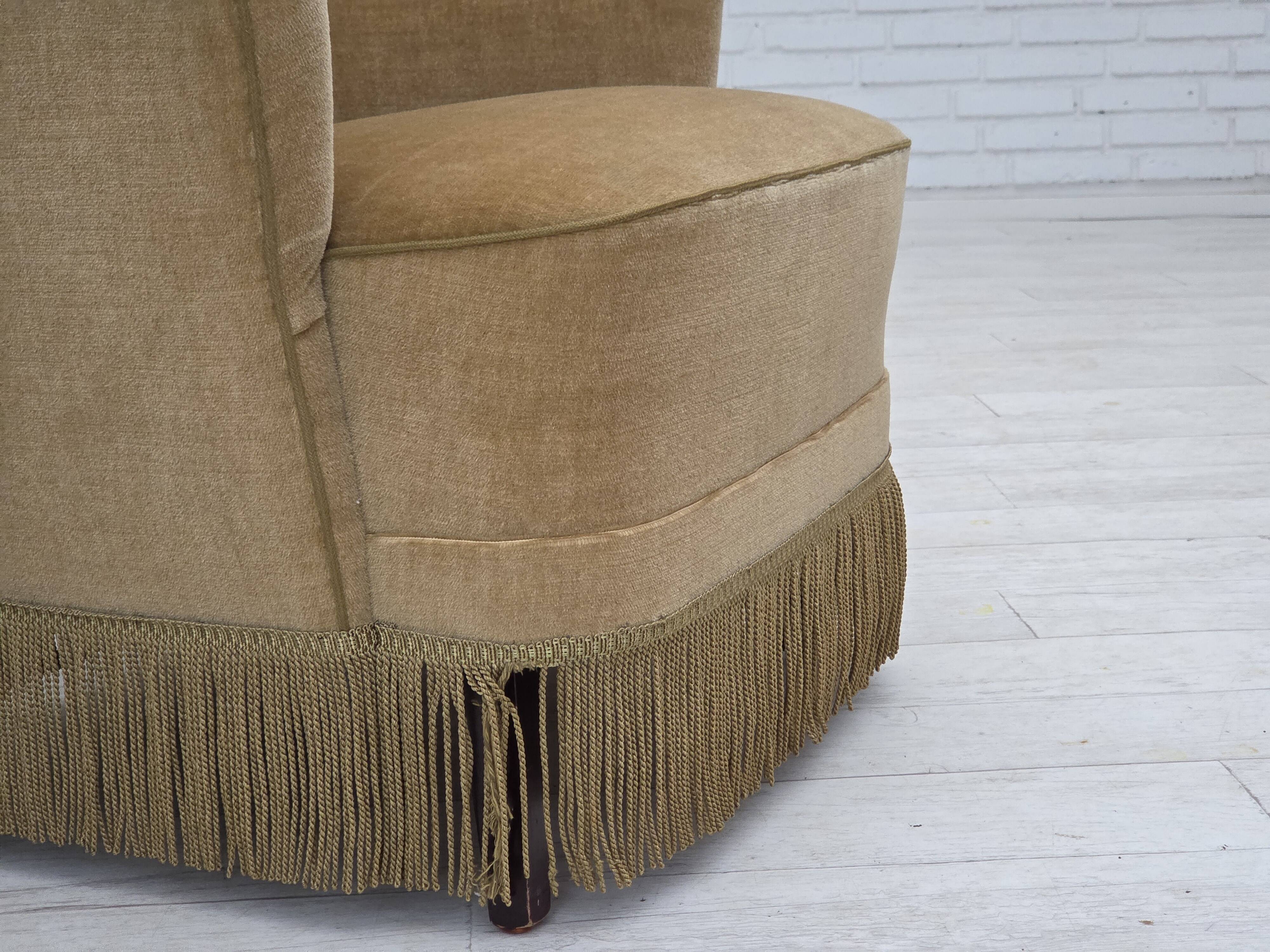 1970s, Danish highback armchair, light green furniture velour.