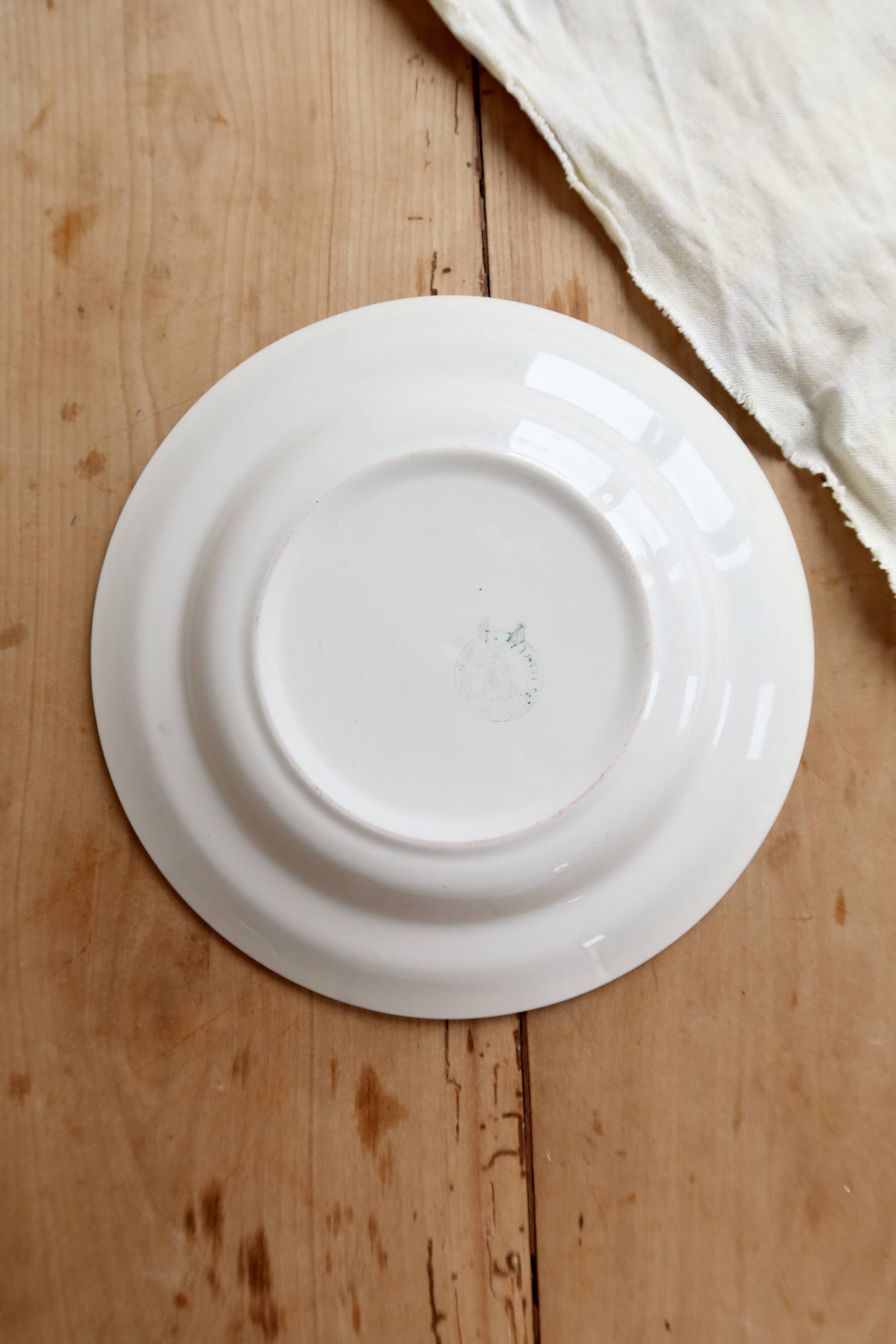 Vintage hollow plate earthenware - Green Tablecloth model - Moulin des Loups