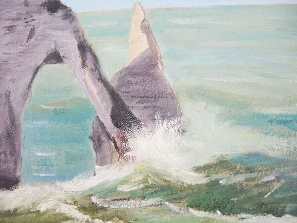 Huile sur bois encadrée et signée henri merlet, falaise d’etretat